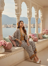 Boho Printed Bell Sleeves Kimono Coordinate Set - Shadow & Light