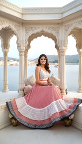 Peachy Petals Lace Featured Cotton Long Dress