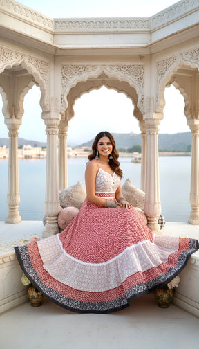 Peachy Petals Lace Featured Cotton Long Dress