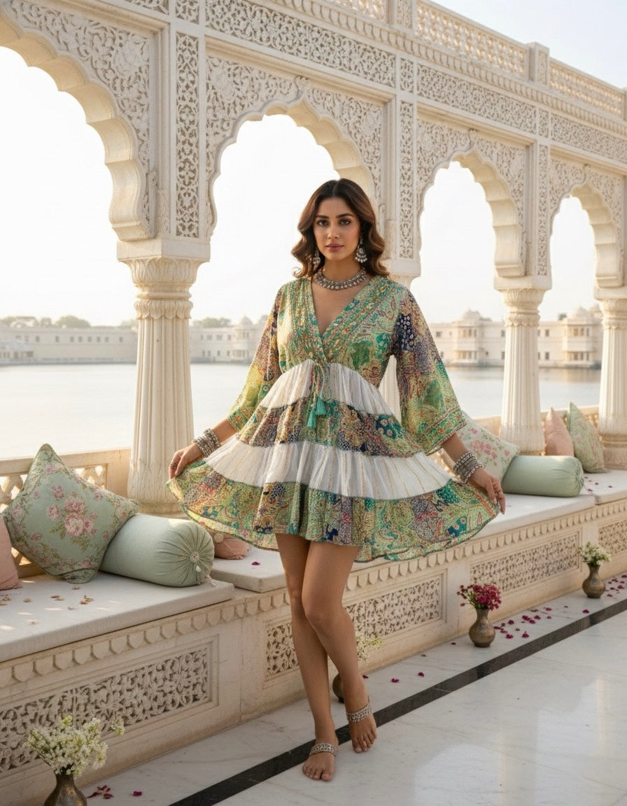 Soft Sage Multi color Short Dress