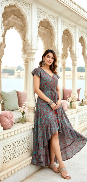 High low boho printed maxi dress- Smisingbee