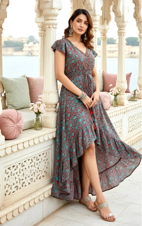 High low boho printed maxi dress- Smisingbee