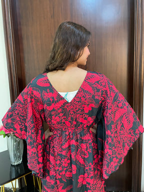 Chic Shrug-Enhanced Boho Printed Dress - Scarlet