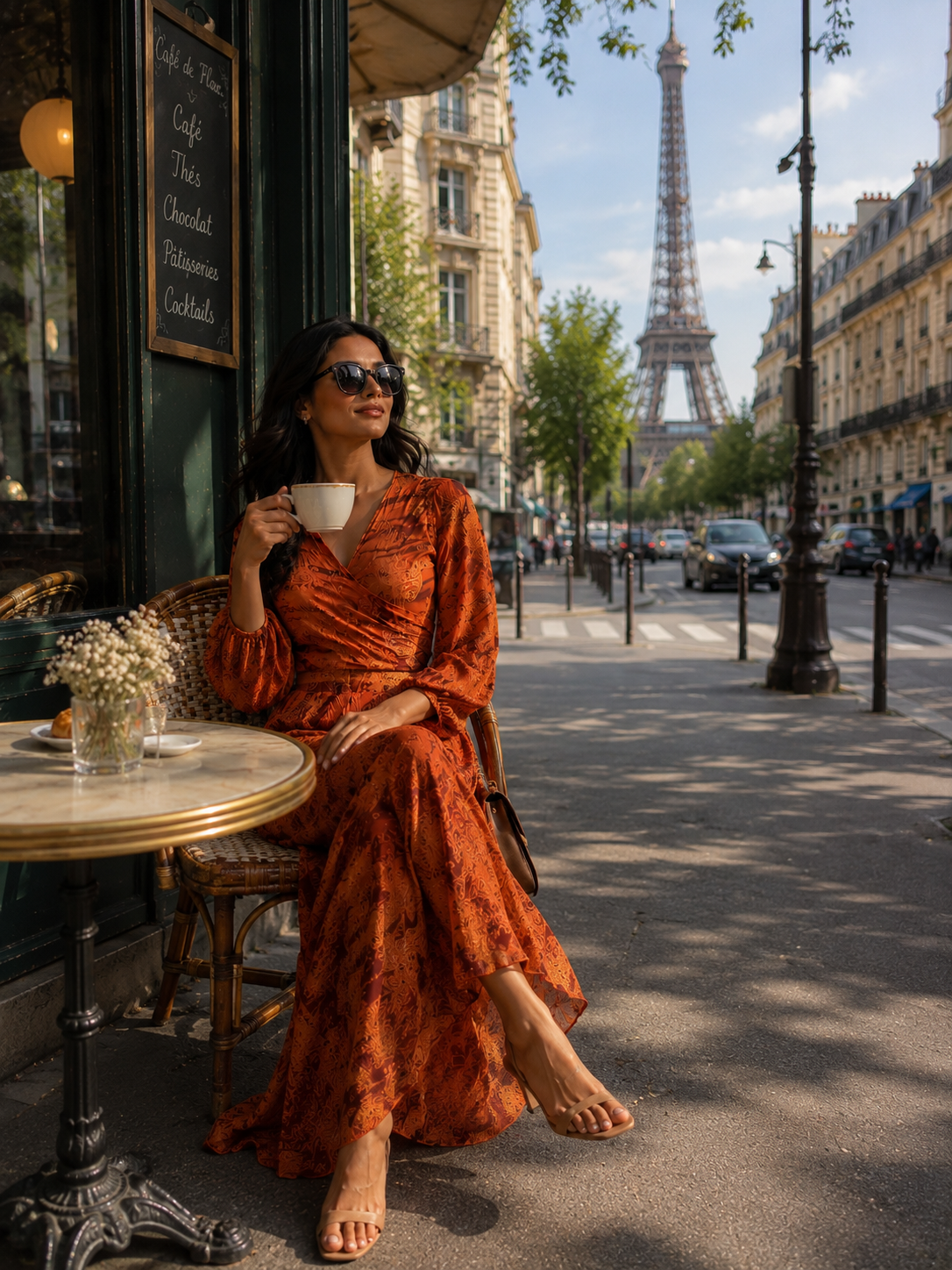 Wrap Top Boho Printed Co-ord Set in Burnt Sienna