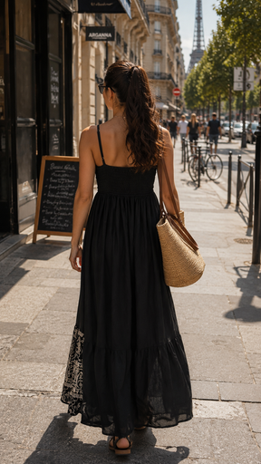 V Neck Embroidery  Work Boho Printed Maxi Dress- Midnight Muse