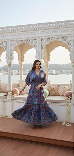 🔥Trending - Blue Bloom Light Kaftan Maxi Dress