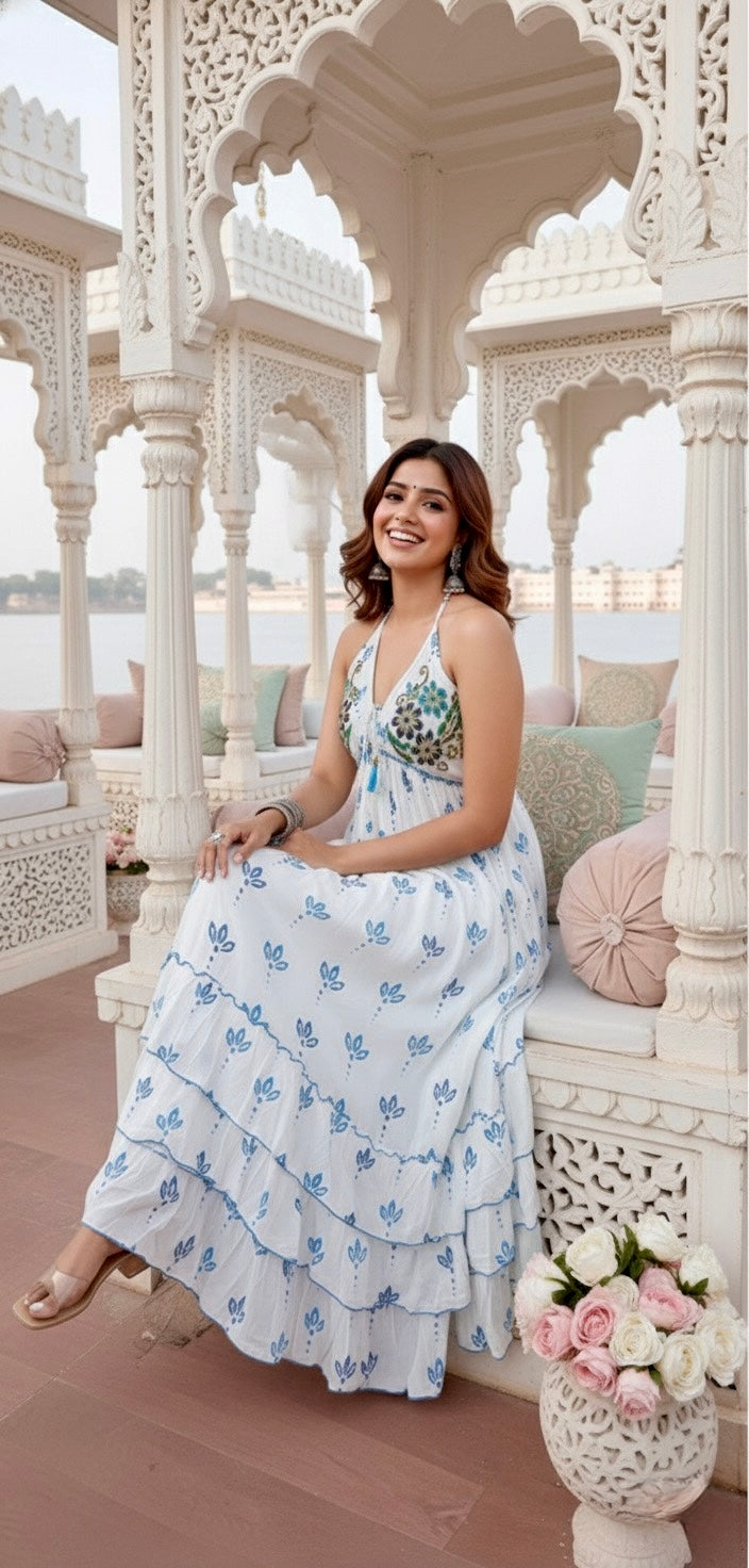 Blue Bliss White Dress