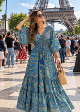 💙Hand Work Embroidered Kaftan Boho Printed Maxi Dress in Blue Moon