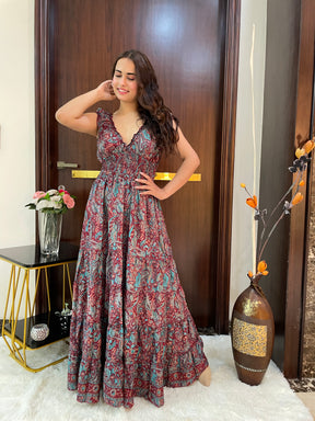 Classic Charm Boho Printed Maxi Dress - Cocoa Delight Dress