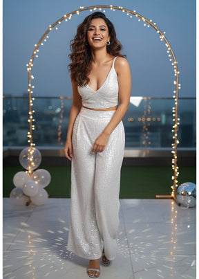 Dazzling Sequin White Pants Co-ord Set