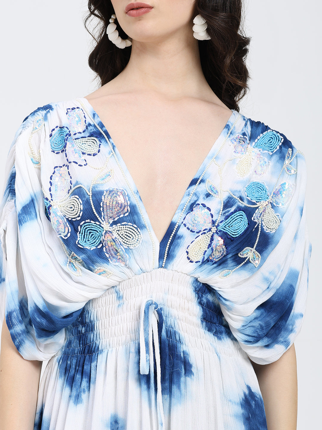 Balloon Pattern Embroidery Boho Printed Hand Work Maxi Dress -Sky High