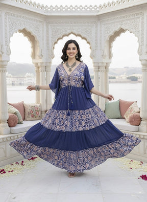 Boho Printed Embroidery Hand Work Butterfly sleeves maxi dress in Boheme Royale