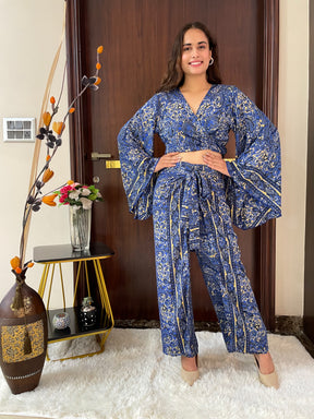Boho Printed Wrap  Top - Blue
