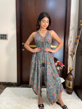 Backless Boho Printed Jumpsuit- Green
