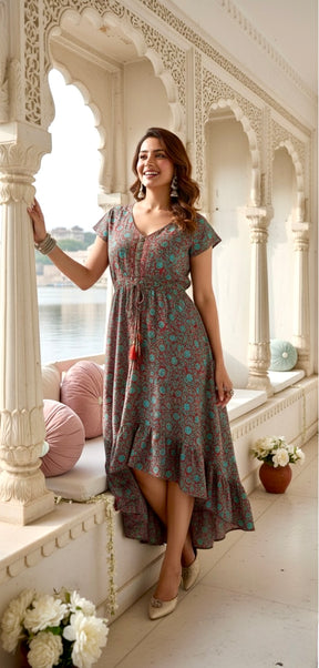 High low boho printed maxi dress- Smisingbee