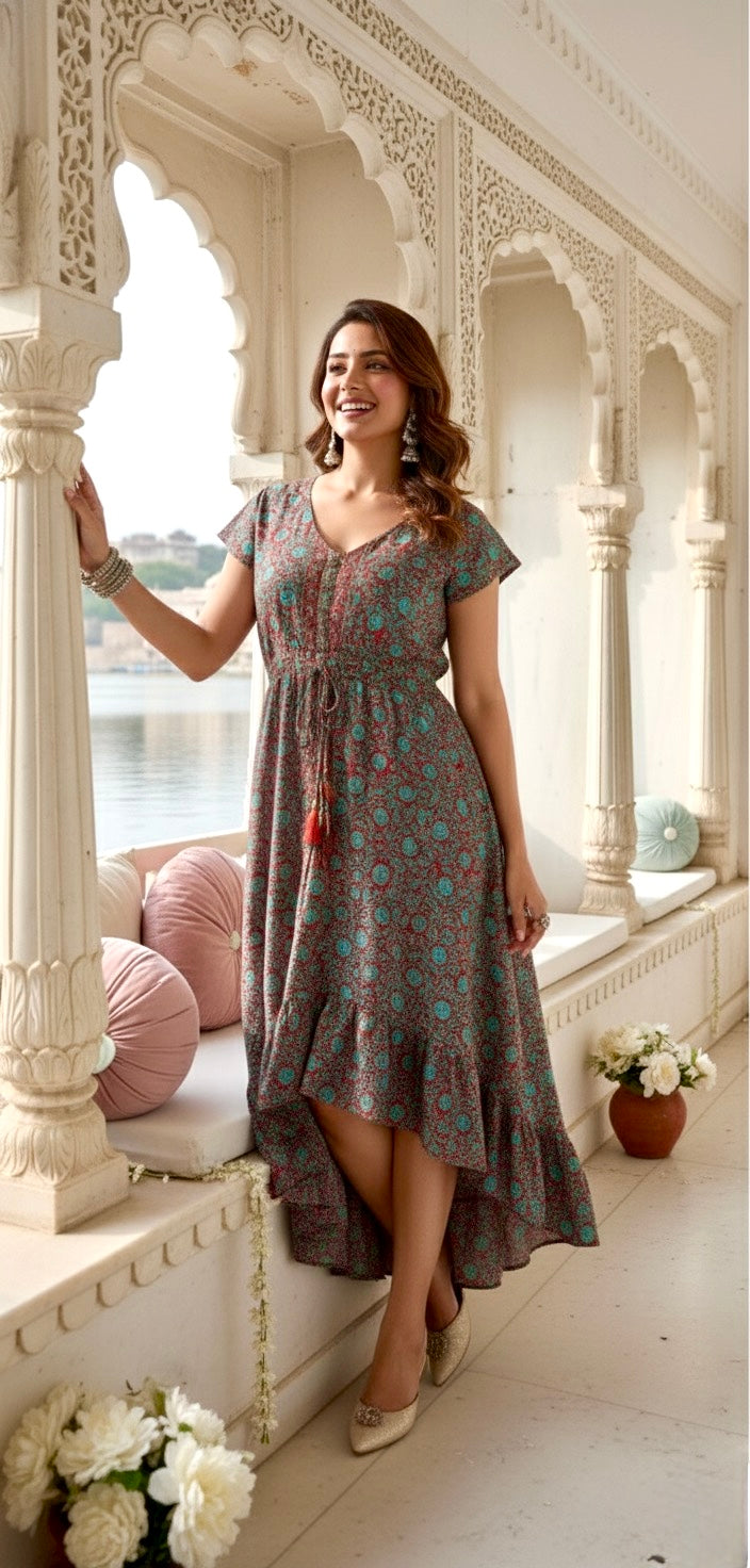 High low boho printed maxi dress- Smisingbee