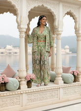 Boho Printed Bell Sleeves Kimono Coordinate Set - Mint Mirage