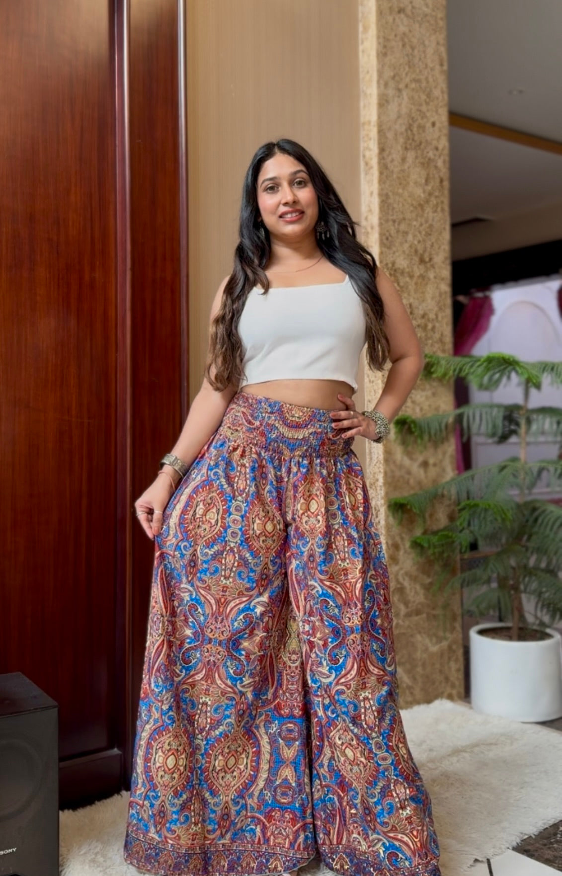 Ruched Belt Boho Printed Trouser