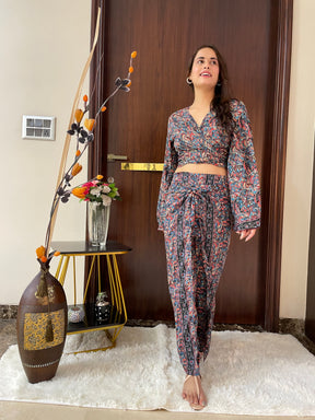 Boho Printed Wrap  Trouser - Multicolor