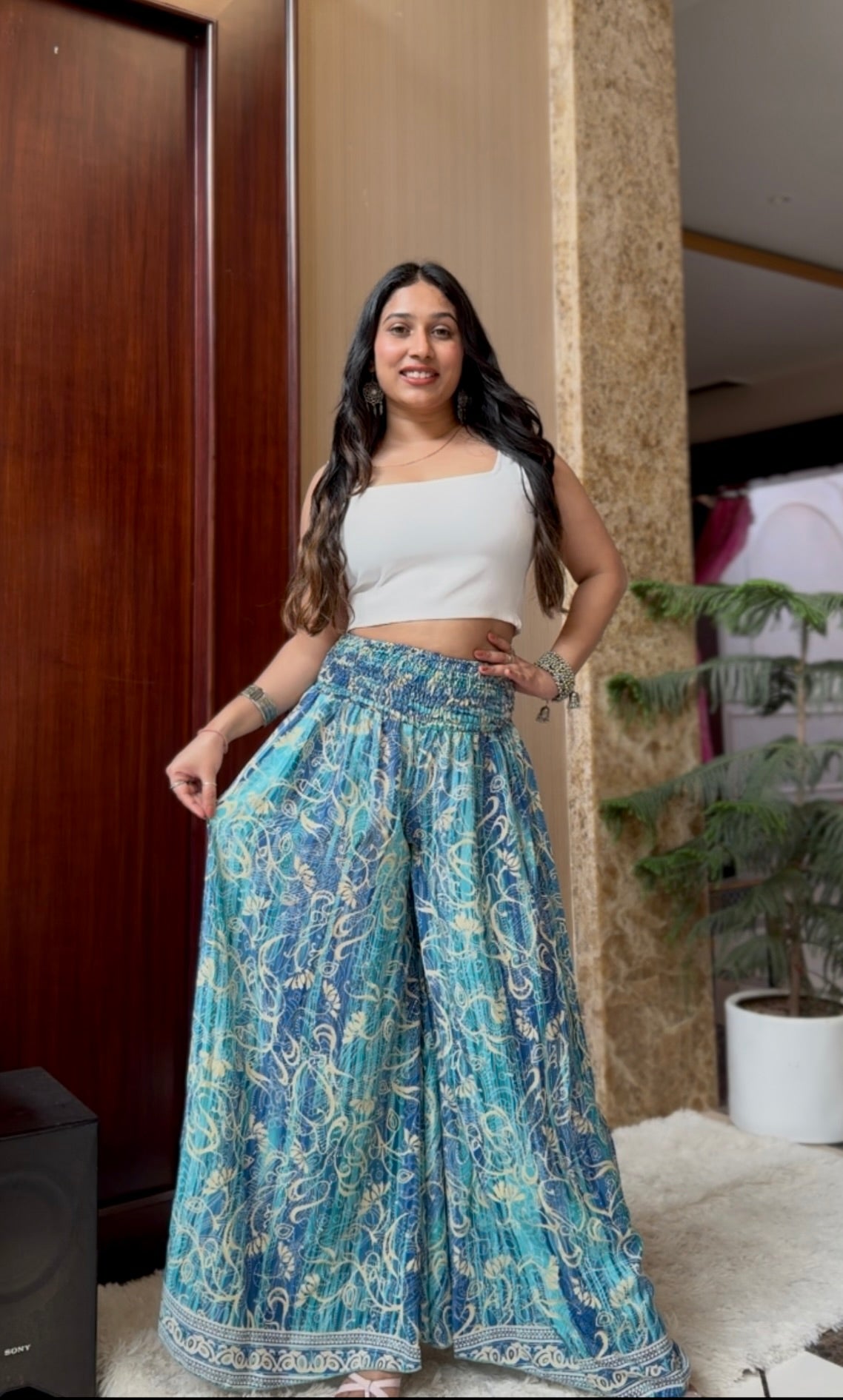 Ruched Belt Boho Printed Trouser - Seaside Fun