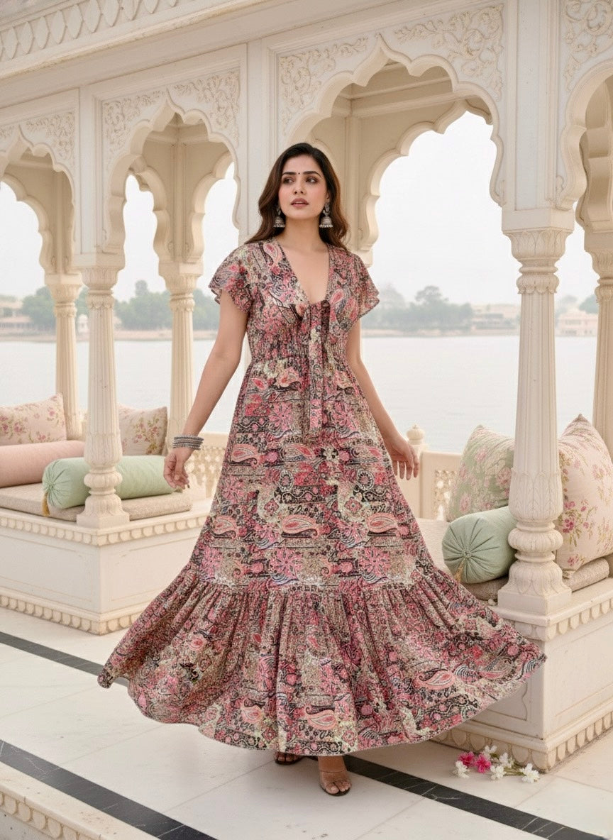 Tied-up Wanderlust Maxi Dress - Blush Bohemian