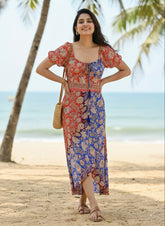 ⬆️Rising -Two- Shade Asymmetric Boho Printed Midi Dress