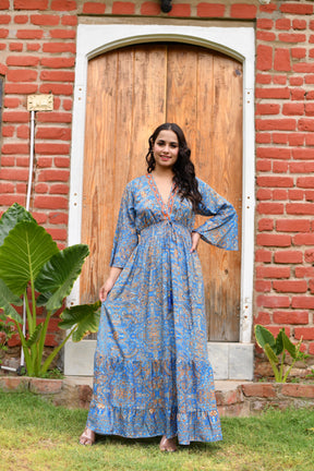 Long embroidery featured cross back boho maxi dress- Smisingbee
