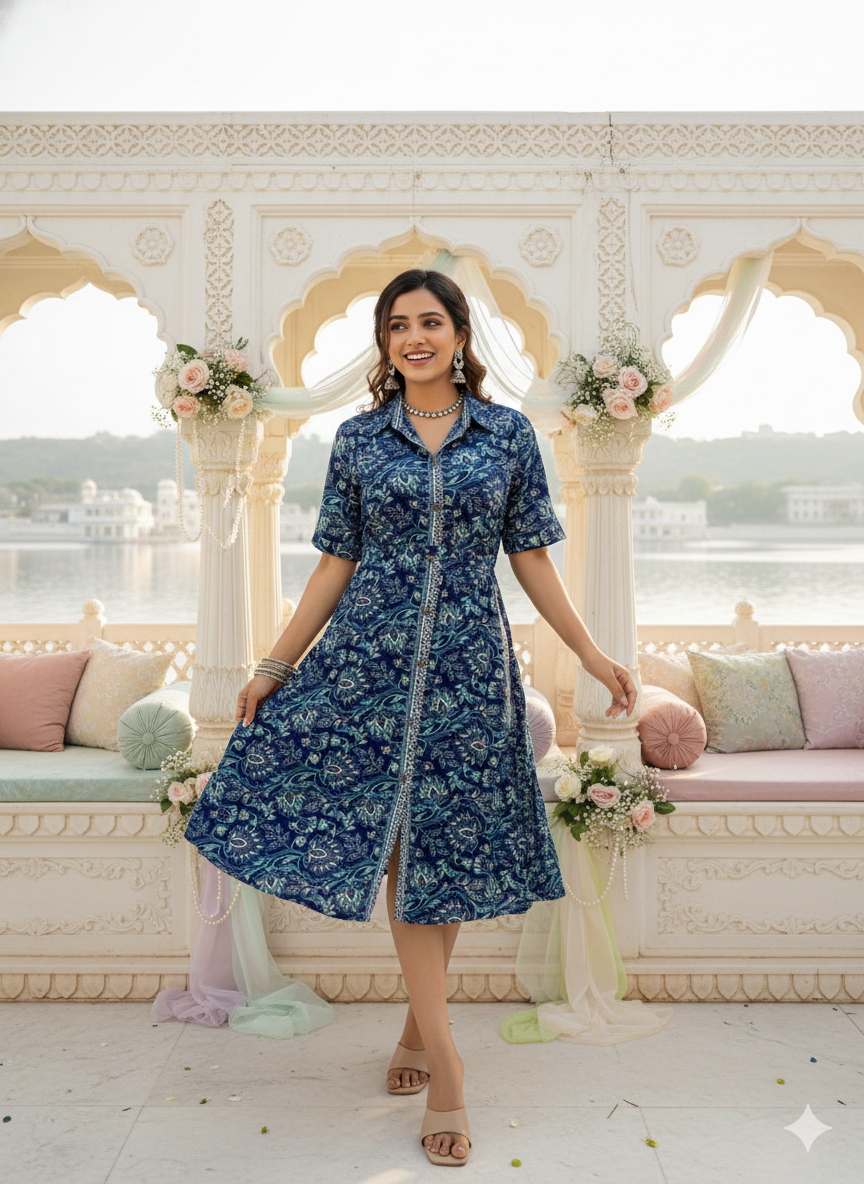 Straight Fit Boho Printed Shirt Dress