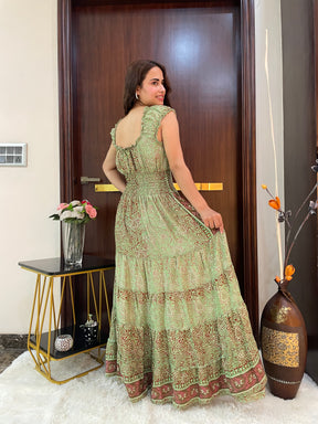 Classic Charm Boho Printed Maxi Dress - Emerald Essence