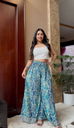 Ruched Belt Boho Printed Trouser - Seaside Fun