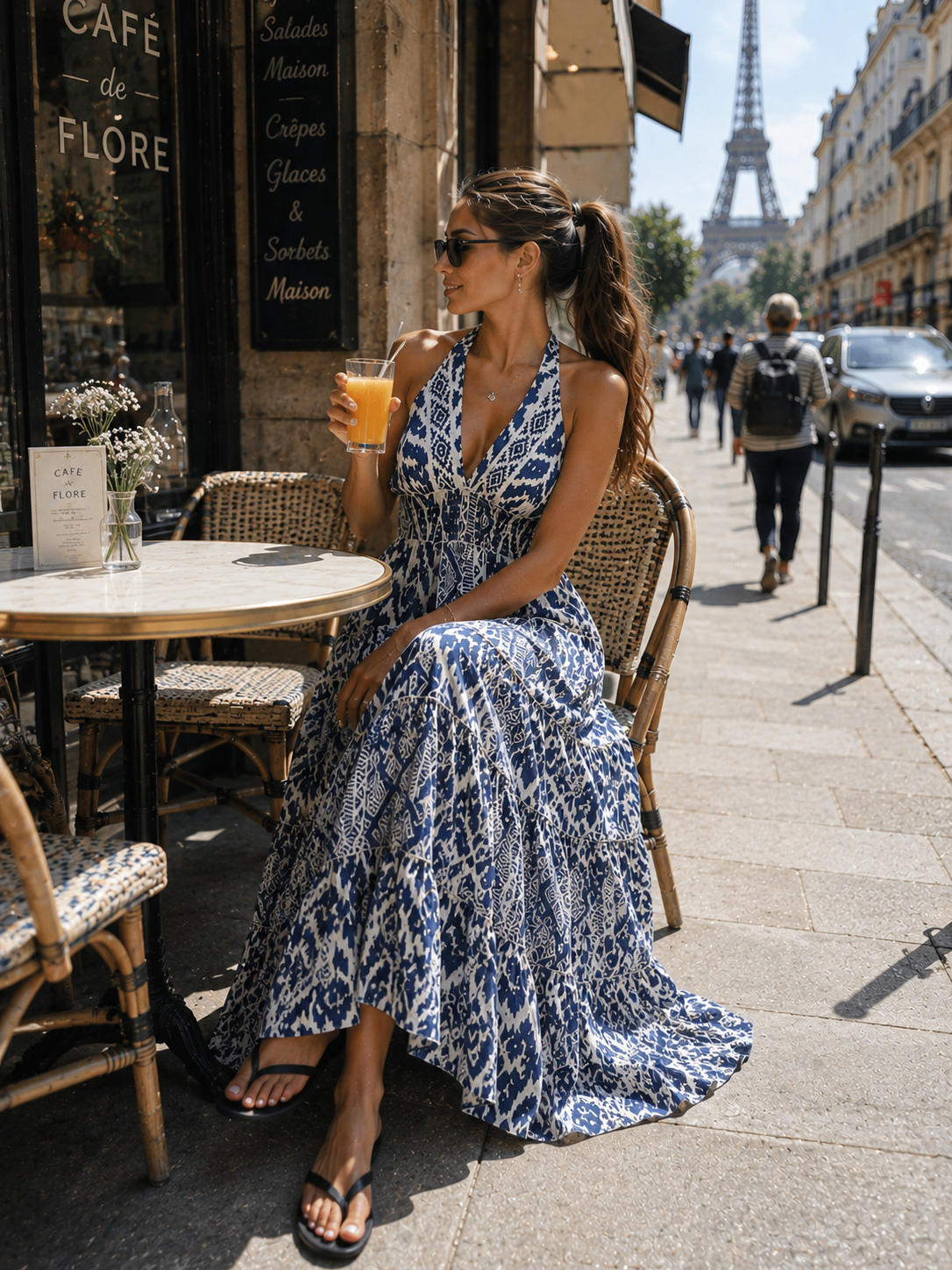 Halter Neck Multi Panel Boho printed Maxi Dress in Tribal Breeze
