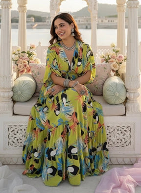 Balloon Pattern Boho Printed Maxi Dress - Vibrant Parrot Green