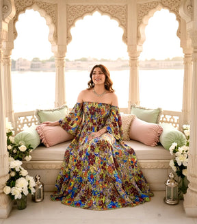 Bare-Shoulder Beauty Dress - Emerald Flora