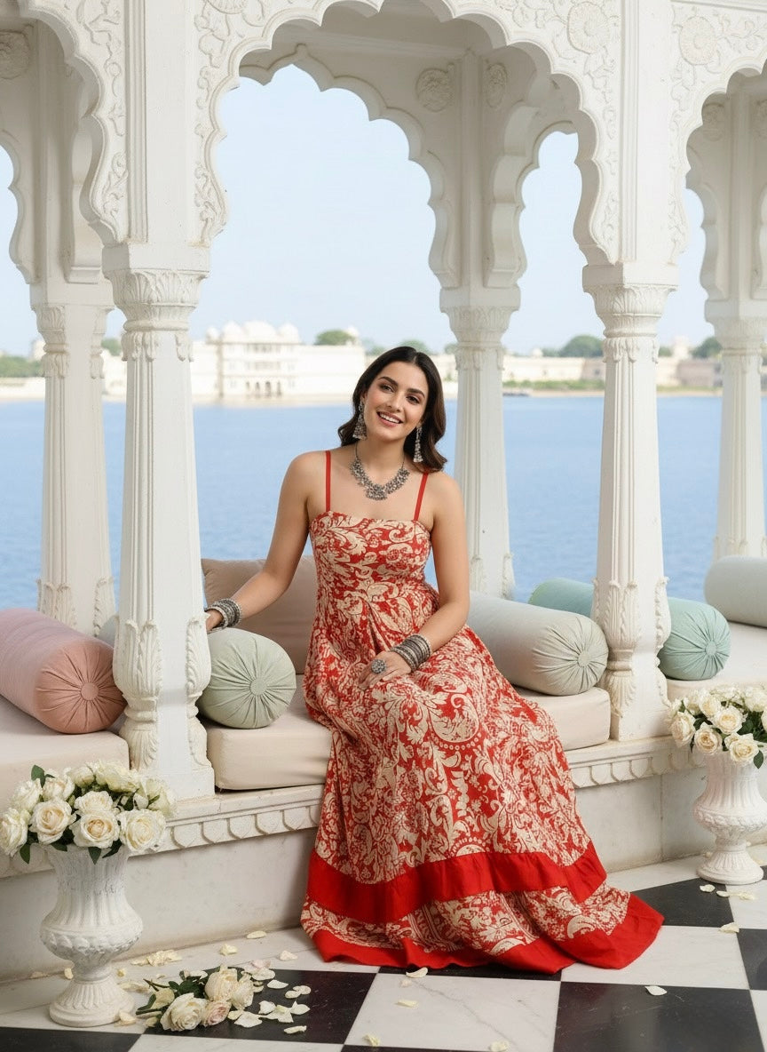 Vintage Flame Cotton Maxi Dress