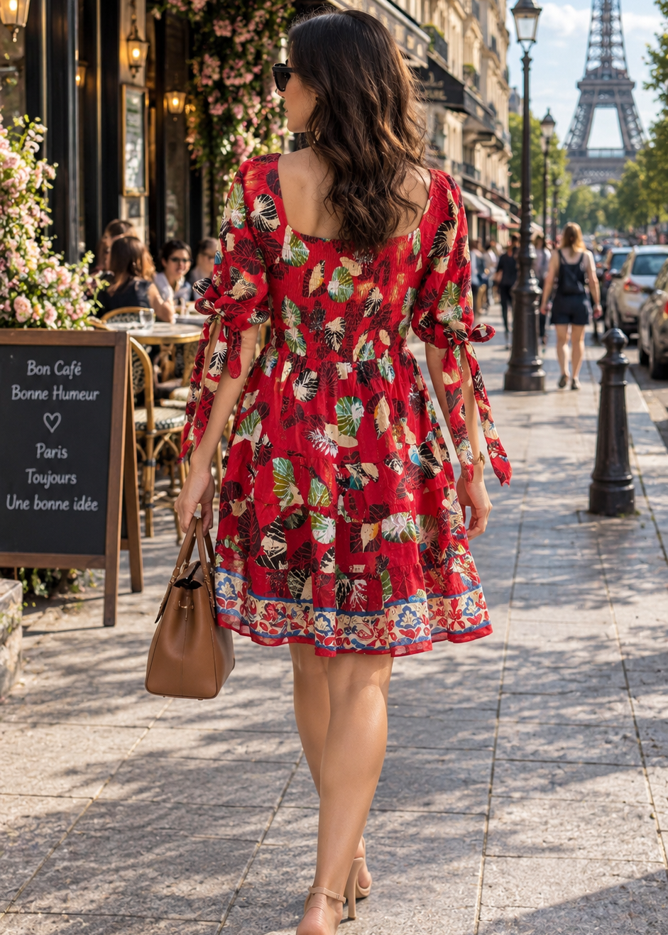 ✨ Puff Sleeves Short Dress in Scarlet Soirée