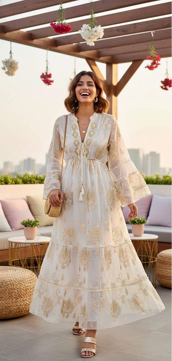 Ivory Luxe Embroidered Maxi