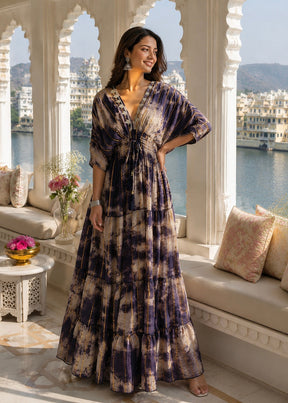 ⭐️Best Seller -Balloon Pattern Embroidery Boho Printed Hand Work Maxi Dress - Golden Twilight