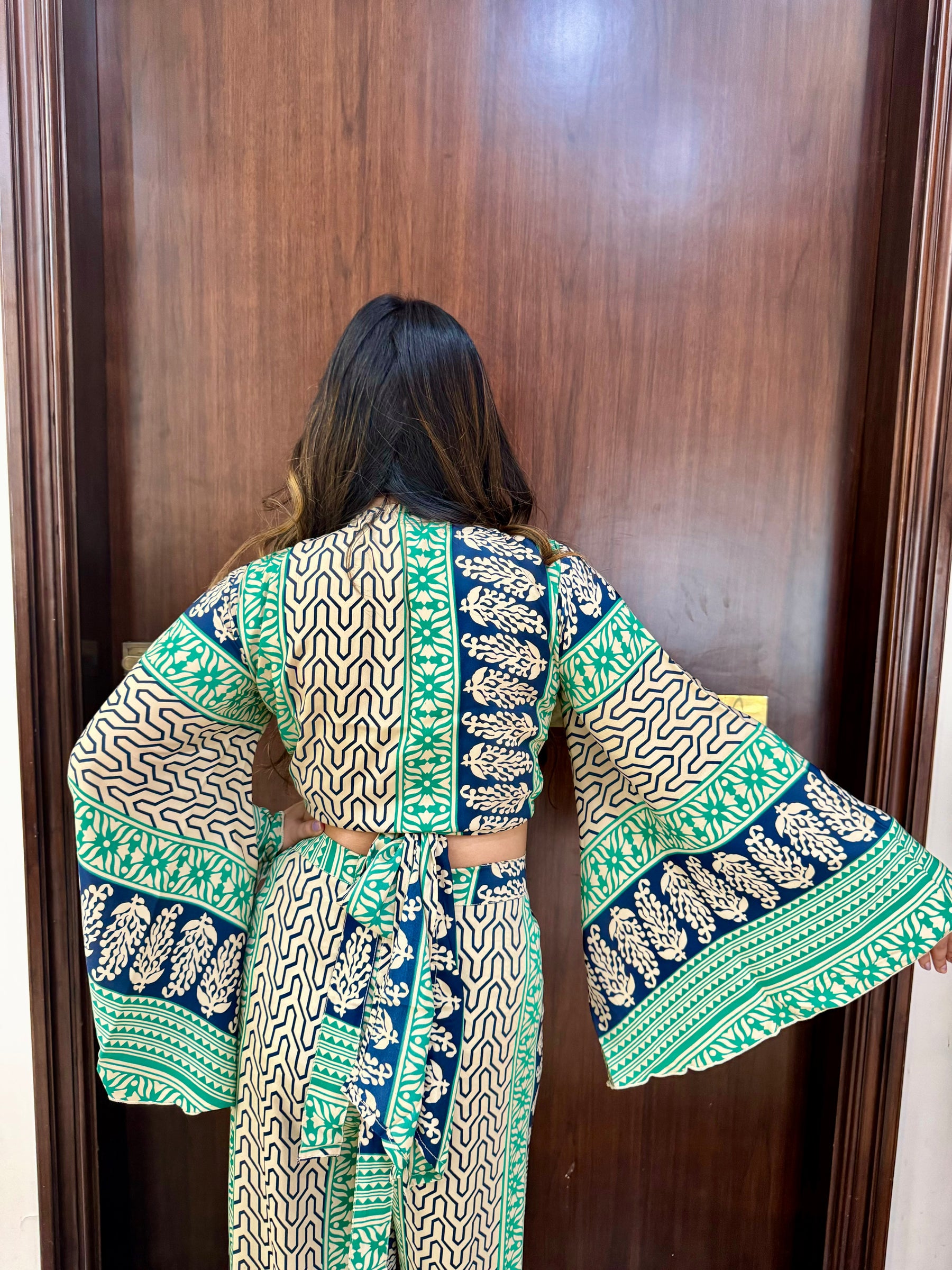 Boho Printed Wrap Top - Peacock Parade