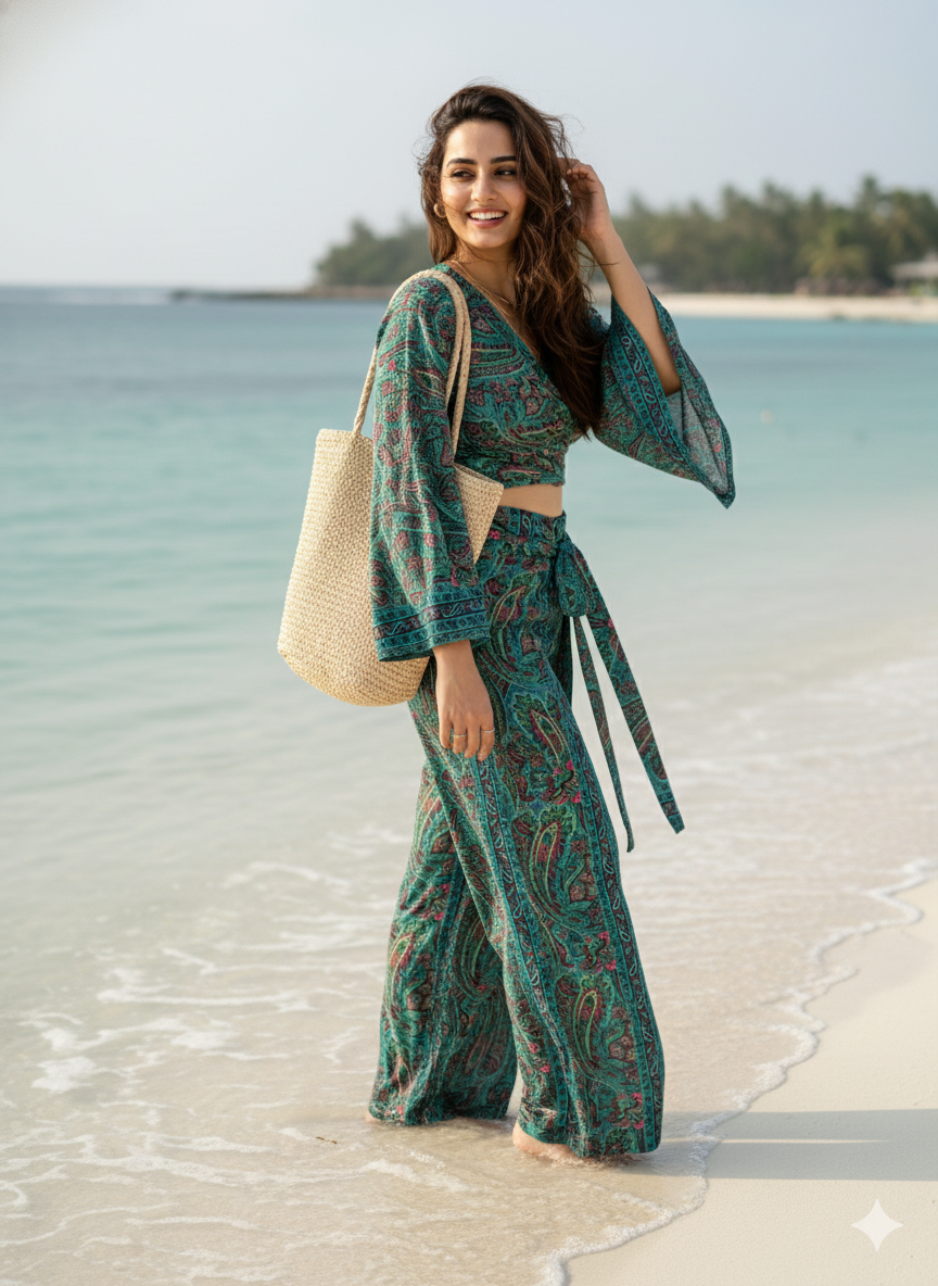 ⭐️Best Seller -Boho Printed Wrap Trouser  - Moss Majesty(TROUSER ONLY)