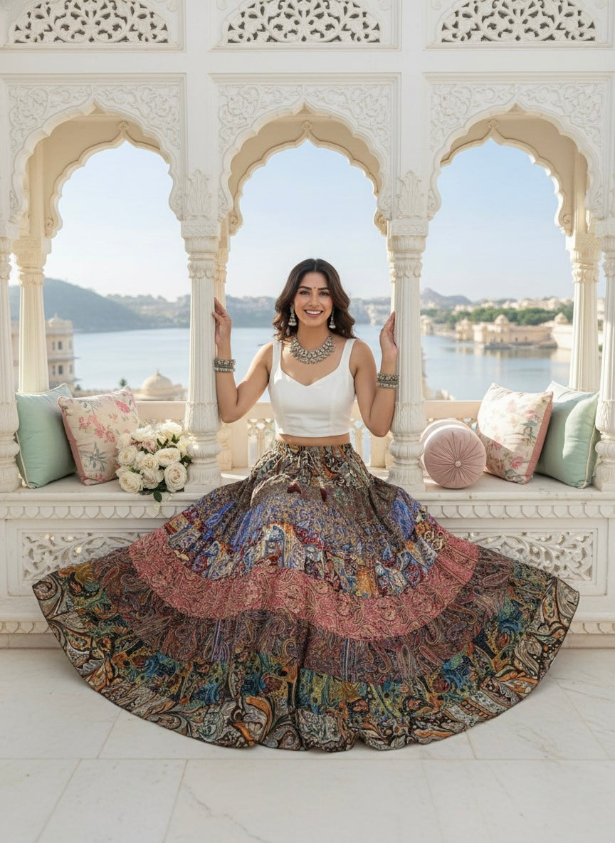 🔥Trending - Multi Panel Boho Printed  Long Skirt - Chromatic Nightfall