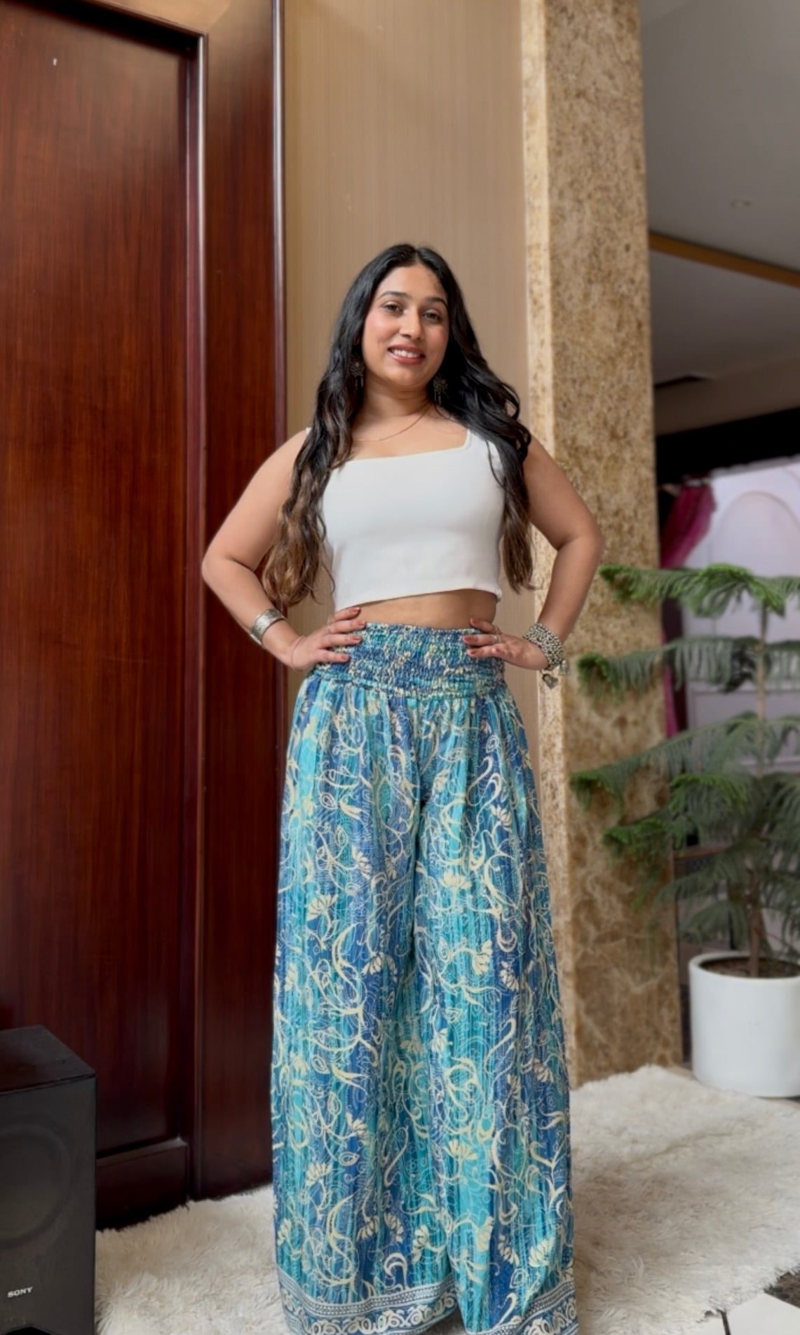 Ruched Belt Boho Printed Trouser - Seaside Fun