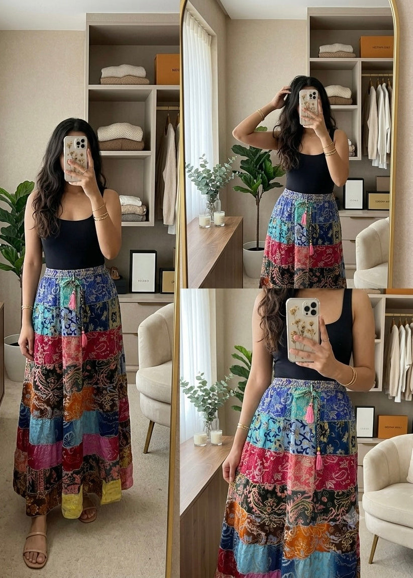 🔥Trending- Multi Panel Boho Printed Skirt (Assorted prints)