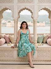 Ruched Bust Boho Printed Short Dress - Seaside allure