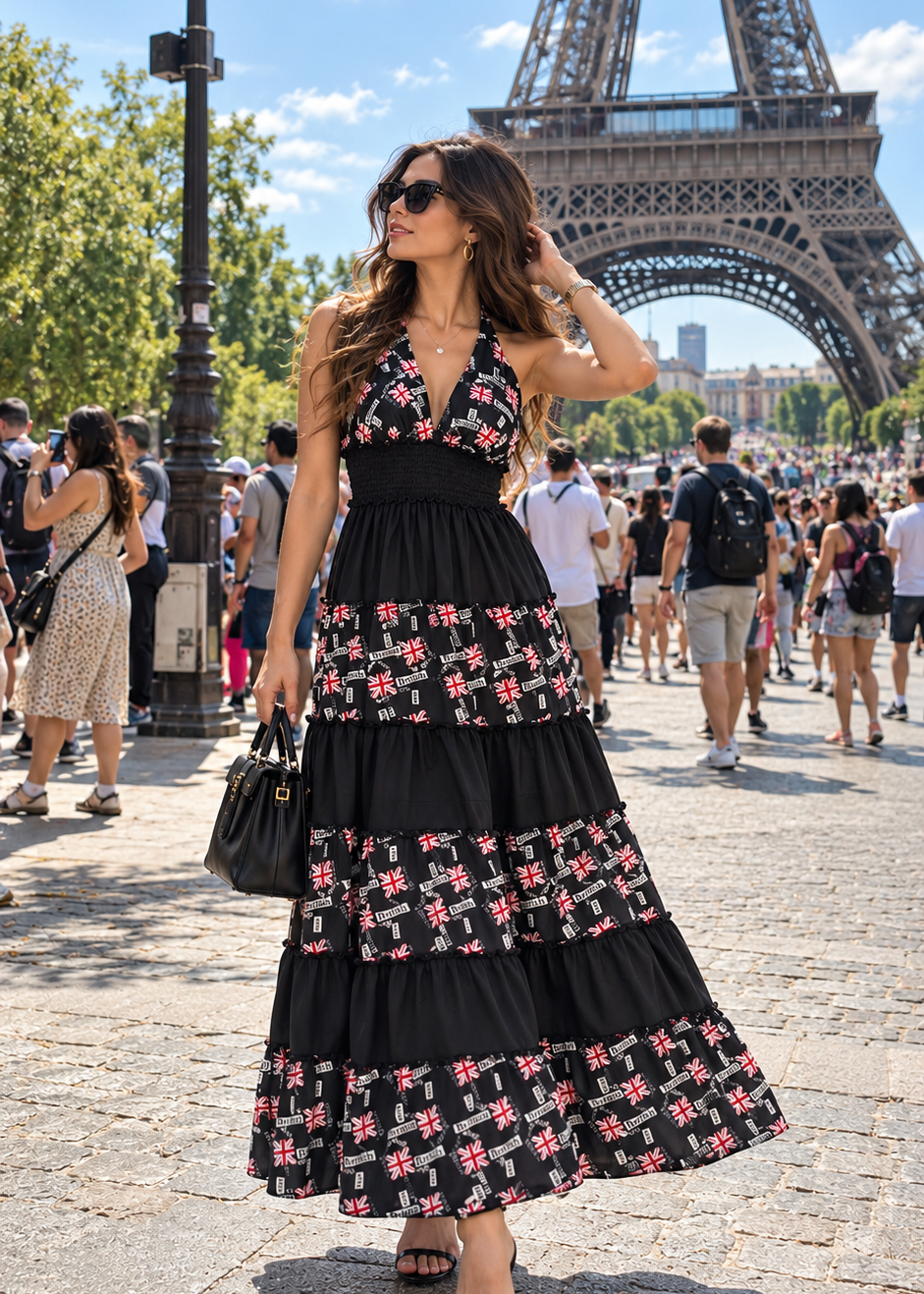 🇬🇧Halter Neck Multi Panel Boho printed Maxi Dress in London Luxe Boho