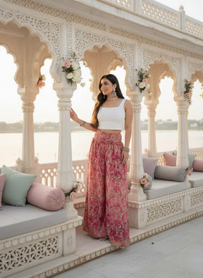 Ruched Belt Boho Printed Trouser - Pink Blush