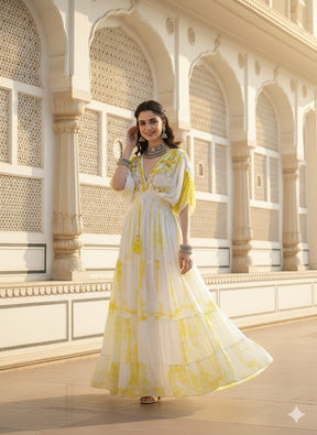 ⭐️Best Seller -Balloon Pattern Embroidery Boho Printed Hand Work Maxi Dress - Lemon Drape