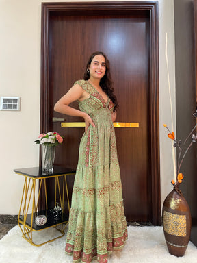 Classic Charm Boho Printed Maxi Dress - Emerald Essence