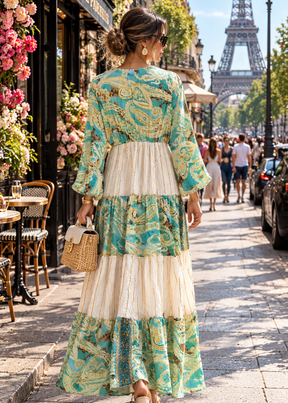 🍀Embroidery Hand Work Bell Sleeves Maxi Dress - Emerald Nomad