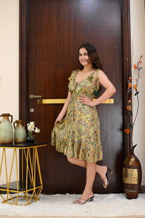 Frilled Flair Boho Printed Short Dress- Tropical Tone SmisingBee