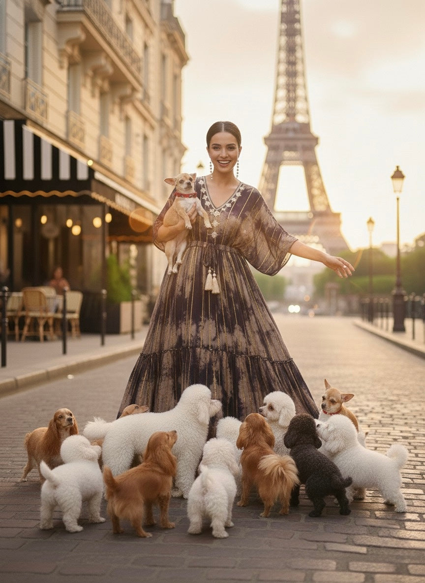 Balloon Pattern Embroidery Boho Printed Hand Work Maxi Dress - Golden Twilight